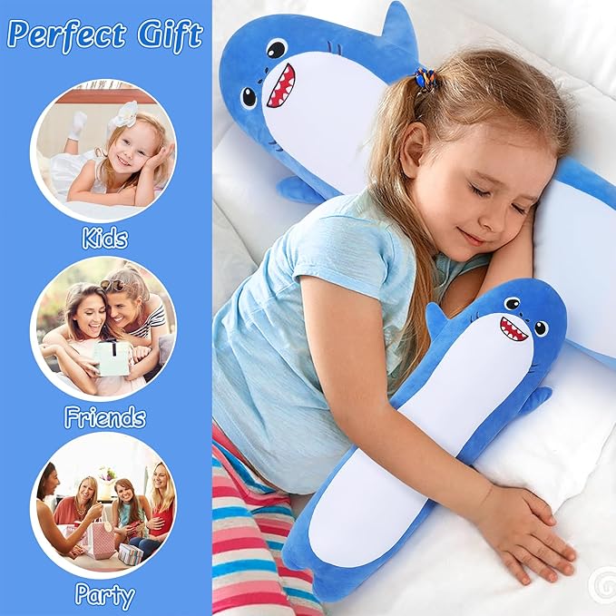 Long Shark Plush,Cuddly Shark Stuffed Animal,Cute Plushies Shark Plush Toys,Kawaii Sleeping Animal Body Pillow,Soft Plush Hugging Pillow,Ideal Snuggle Buddy for Kids Adults(Blue Shark,20”)