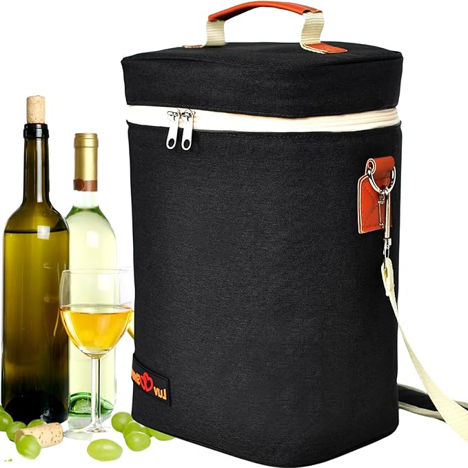 Insulated Wine Carrier Bag 4 Bottle Wine Cooler Tote Bag for Travel, Party, Beach, Wedding, Wine Accessories Gift for Wine Lovers