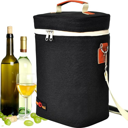 Insulated Wine Carrier Bag 4 Bottle Wine Cooler Tote Bag for Travel, Party, Beach, Wedding, Wine Accessories Gift for Wine Lovers