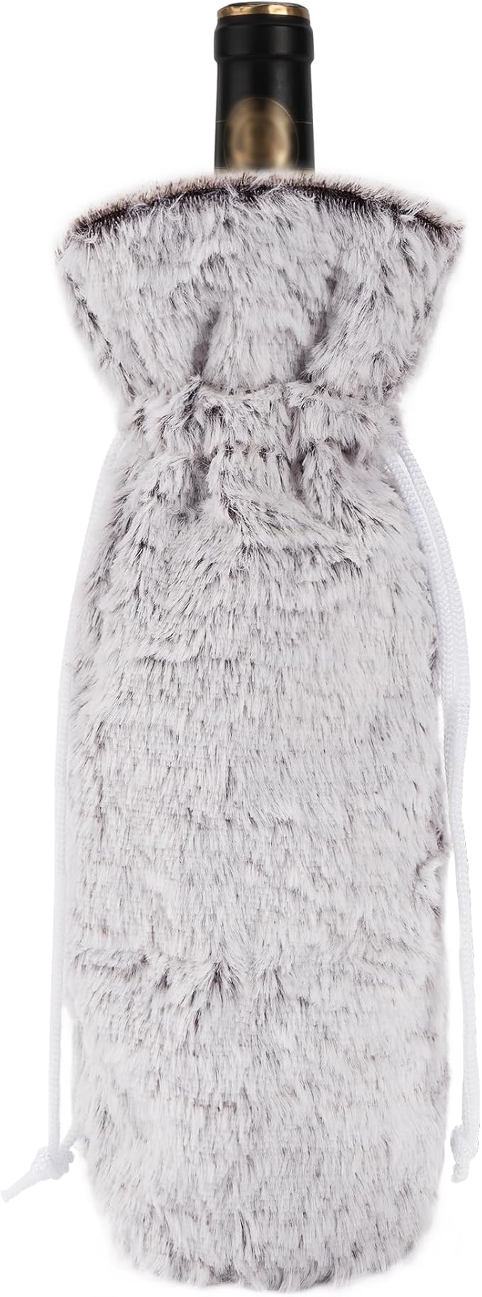 Wine Gift Bags Christmas Champagne Gift Bag for Engagement Wedding Birthday Wine Bottle Cover Decorative Fluffy Plush Drawstring Bag for 750ml Wine Bottles (Gray, 1 Pack)