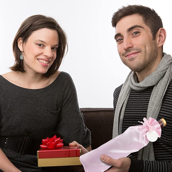 PLIGREAT 20 Pcs Satin Wine Bags Pink Wine Gift Bags with Drawstrings and Tags, Wine Bottle Bags Reusable Covers for Wedding, Birthday, Dinner Party, Christmas Congrats Gift Bags, Wine Wrapping Bags