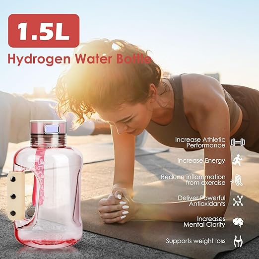 Hydrogen Water Bottle Generator, 1.5L Large Capacity Hydrogen Water Bottle for Home Outdoor, Travel, Office (Pink)