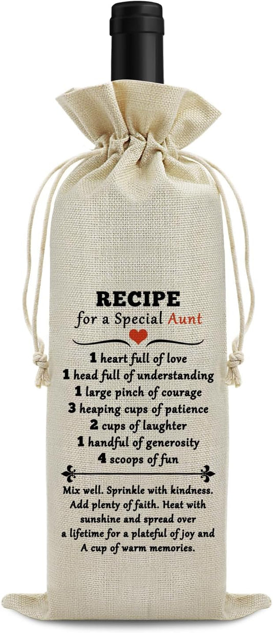 Sfodiary Aunt Gifts from Niece Nephew Wine Bag Auntie Birthday Gifts Wine Bottle Bag Christmas Thanksgiving Mothers Day Gift for Aunt Wine Gift Bags with Drawstrings Thank You Gift for Auntie