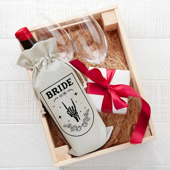 Engagement Wine Bag, Engagement Gift for Couples Friends Sister Bestie Coworkers, Bridal Shower Wine Gift Bag, Party Favor Wine Champagne Gift Bag With Drawstring -21