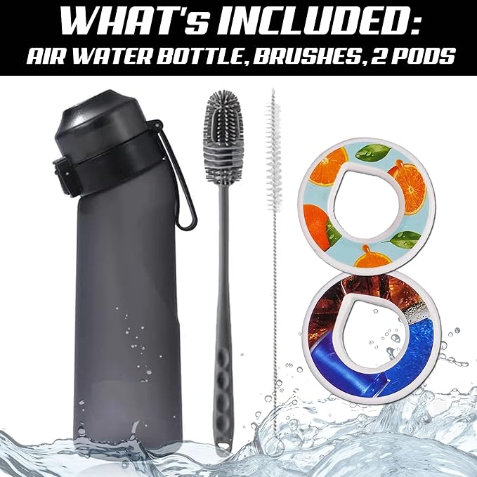 Water Bottle with Flavor Pods,Fruit Fragrance Water Bottle,Scent Water Cup,Sports Water Cup Suitable for Outdoor Sports (Black-21.9 Oz/650ml)+2Pods