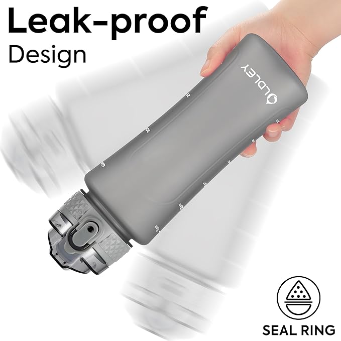 OLDLEY Kids Water Bottle with Straw 15 oz BPA-Free Leak-Proof Motivational Water Bottles with Time Marker for School Sports Travel Gym, Easy to Use for Girls Goys, 1 Straw Lid, Grey