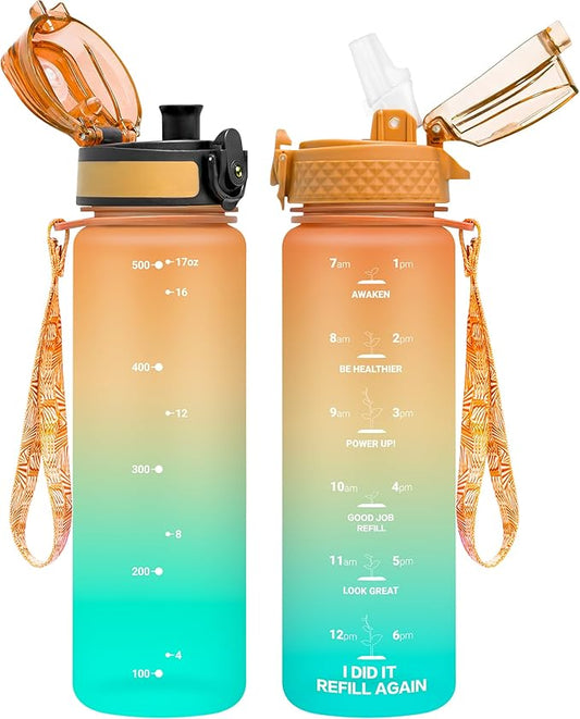 OLDLEY Kids Water Bottle for School, 17 oz (2 lids) BPA-Free Reusable Leak-proof Durable Tritan Plastic Water Bottles with Straw & Chug Lids, Anti-dust Spout Cover (Sunflower)