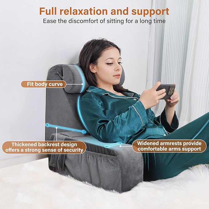 Reading Pillow,Back Pillow for Bed Sitting Up,Back Support Pillow with Arms,Chair Pillow,Bed Pillow for Sitting Up,Adult Backrest Pillow for Watching TV/Gaming/Resting in Couch&Floor-19IN,4PCS