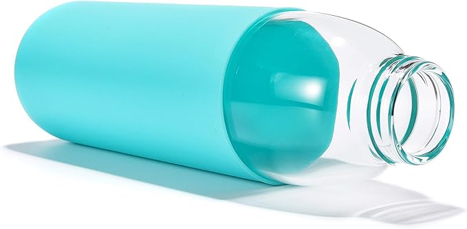 veegoal Glass Water Bottles 18 Oz Borosilicate with Bamboo Lid, BPA-FREE, Non-Slip Silicone Sleeve, and Stainless Steel Leak Proof Lid - Glass Water Bottle for Men and Women