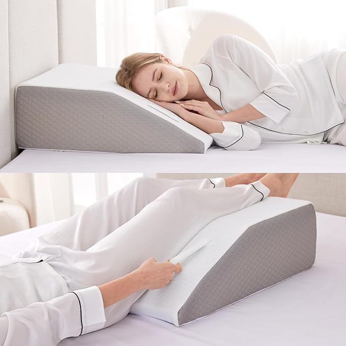 Leg Elevation Pillows for Sleeping, Memory Foam Wedge Pillow for Legs, Knee Wedge Pillow for After Surgery, Swelling, Back Pain and Circulation, Non-Slip Base, Removable Cover (10 Inch, White)