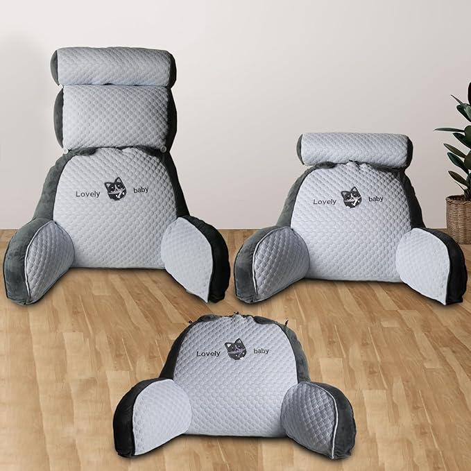 Reading Pillow for Shoulder & Head Support, Back Pillow for Sitting in Bed, Back Support Pillow W/Durable Zippers, Spine-Friendly Curve Design - Cozy, Breathable & Adjustable Sit Up Pillow(Big)