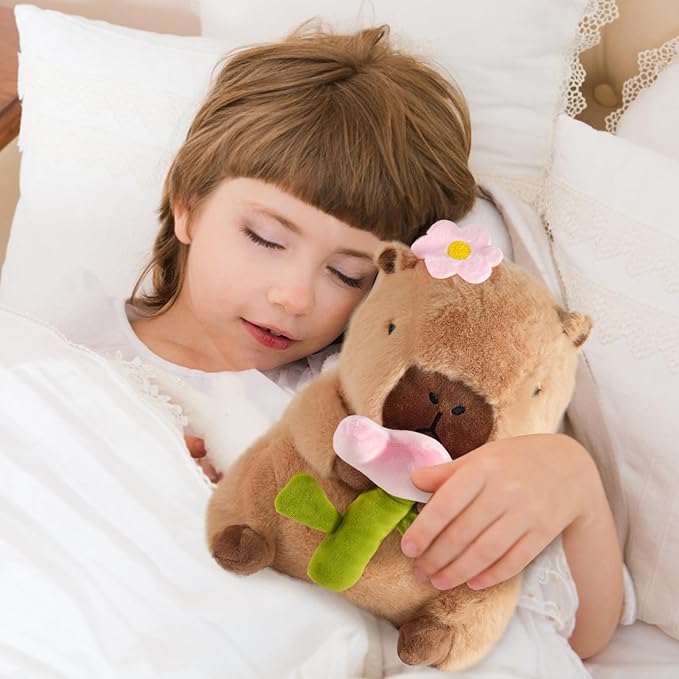 Flower Capybara Plush, Cute Capybara Plush Pillow Kawaii Flower Stuffed Aniamls Capybara Plushies Toys Gifts for Kids 11 inch