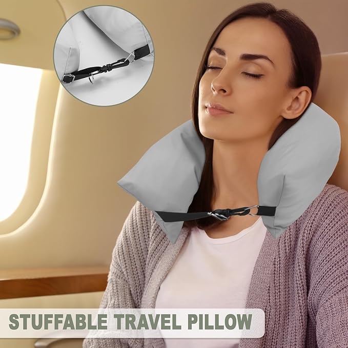 Stuffable Neck Pillow for Travel - Waterproof Travel Neck Pillow Case Cover, Adjustable Stuffable Travel Pillow Storage Bag, Fits Up to 3 Days of Travel Essentials, Transformable Luggage Pillowcase