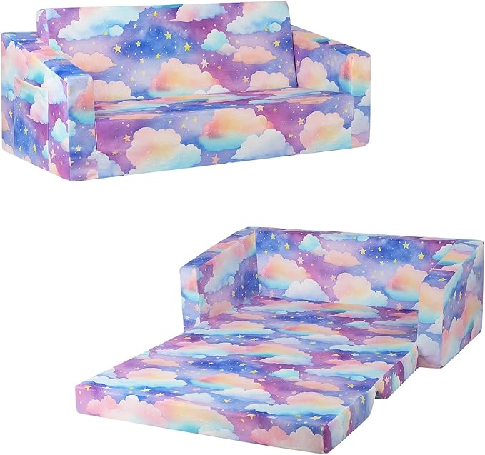 Foldable Kids Sofa Couch 2 in 1 Children Convertible Sofa to Lounger Flip Open Toddlers Sofa Bed,Extra Wide Soft Lightweight for Bedroom Livingroom Playroom