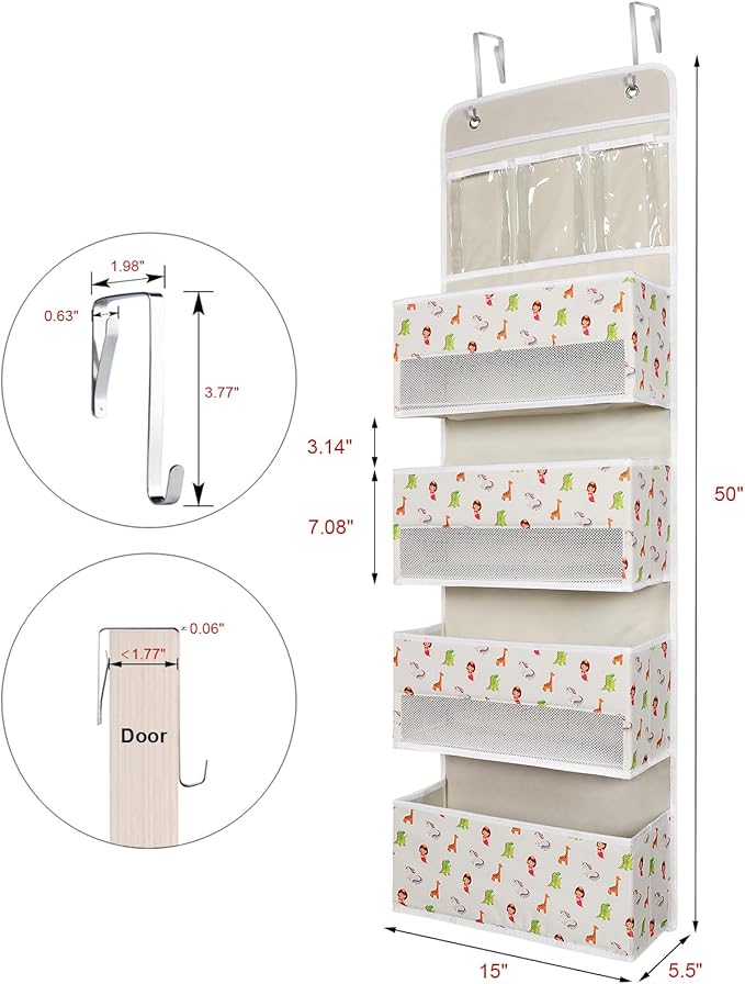 Univivi Over Door Hanging Organizer Behind Door Hanging Storage Baby Storage with 4 Large Pockets and 3 Small PVC Pockets for Cosmetics, Toys and Sundries
