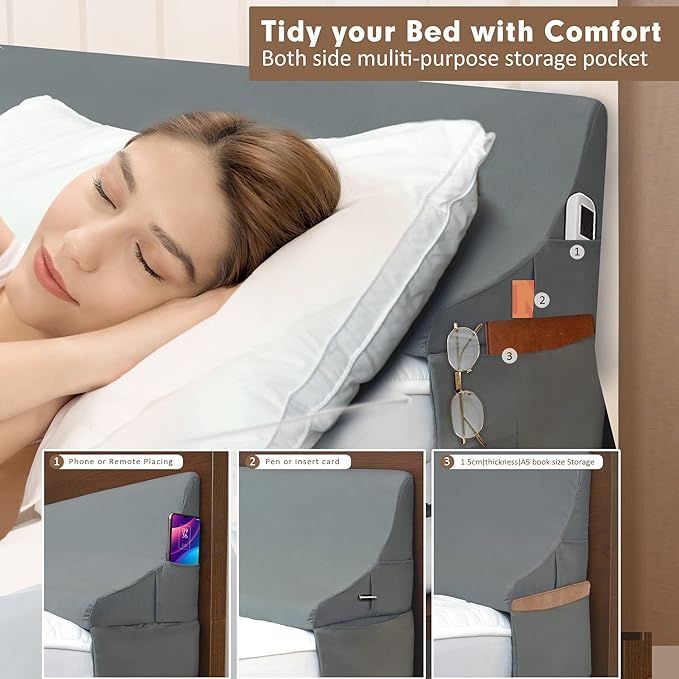 Vekkia King Size Bed Wedge Pillow for Headboard Gap/Extra Wider10 Bed Wedge Gap Filler,Mattress Wedge Fill Wider Gap (0-8") Between Headboard and Mattress(Grey 76"x10"x10")