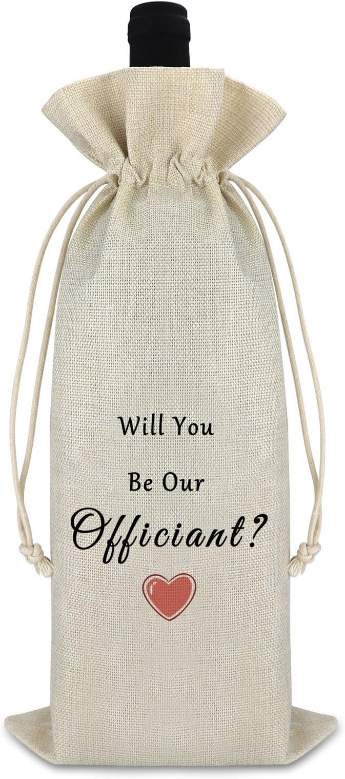 Officiant Wine Gift Bag Wedding Appreciation Gift for Wedding Planner Officiant Gift Idea Pastor Gift Wine Bags Thank You Gift for Wedding Officiant Proposal Gift Drawstring Burlap Wine Wrap Bag