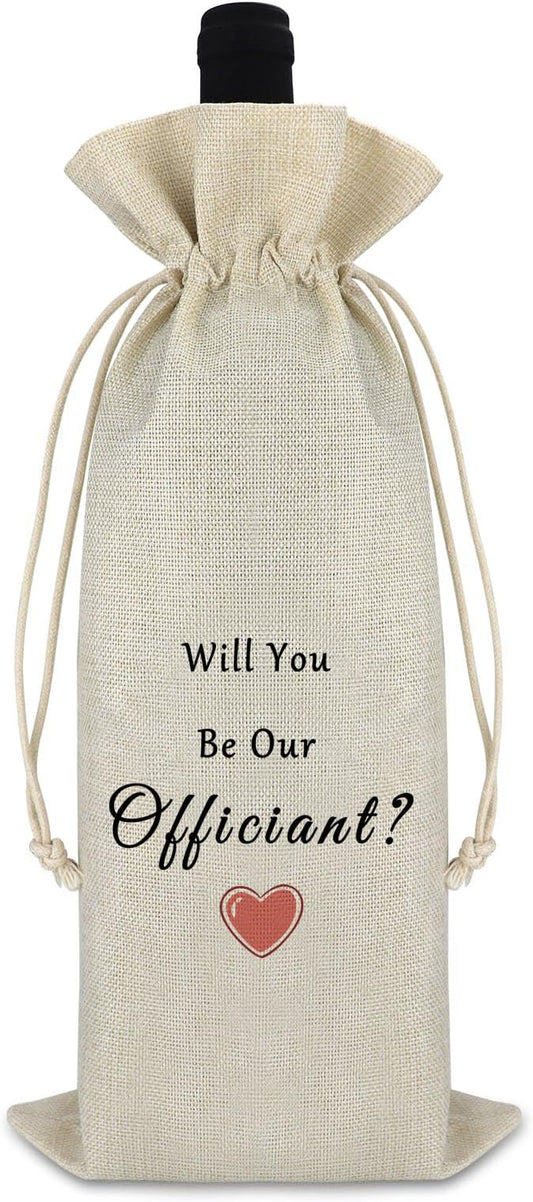 Officiant Wine Gift Bag Wedding Appreciation Gift for Wedding Planner Officiant Gift Idea Pastor Gift Wine Bags Thank You Gift for Wedding Officiant Proposal Gift Drawstring Burlap Wine Wrap Bag