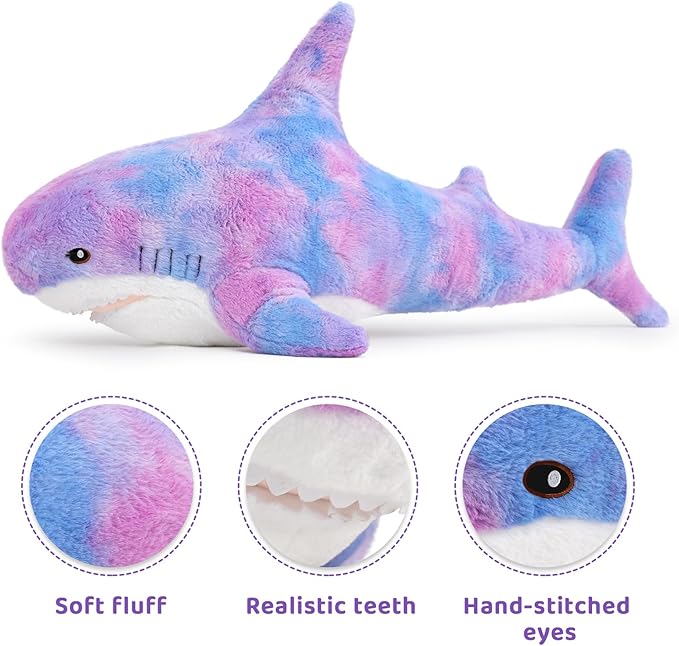 MorisMos Giant Shark Stuffed Animal, Chubby Shark Pillow Baby Shark Plush Toy Shark Toys Cute Stuffed Shark Plush Big Shark Plush Pillow for Kids, Purple, 32in