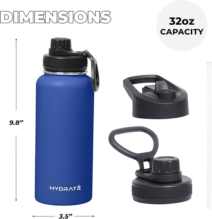 HYDRATE Insulated Stainless Steel Water Bottle - Large Reusable Flask with Leak-Proof Design and Convenient Handle - Double Vacuum Insulation for School, Work, or Adventure