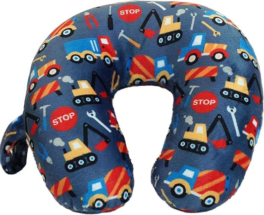 Kids Cozy Soft Microfiber Neck Pillow, Compact, Perfect for Plane or Car Travel, Construction Zone