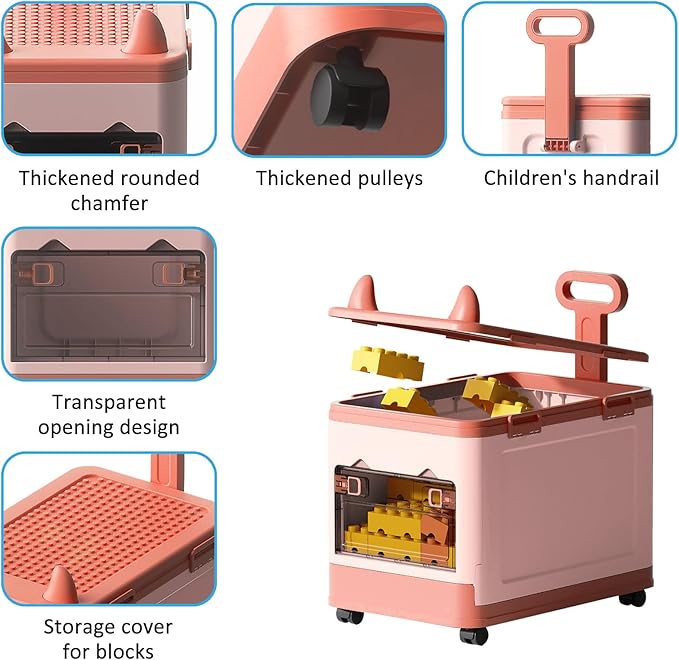 Collapsible Kids Storage Box with Building Base for Lego Toy Organizer Bins with Lids and Wheels Stackable Toys Chest Containers Building Block Bricks Storage Case for Children