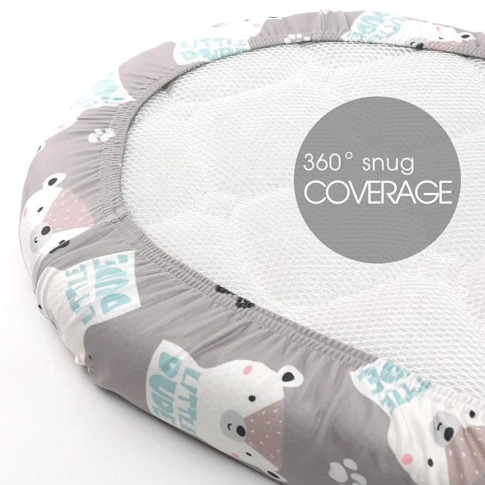 Stretch Ultra Soft Fitted Bassinet Sheet Set 2 Pack, Universal Cradle Sheet Set for Rectangle, Oval, or Hourglass Bassinet Pad/Mattress, Grey Bear Bassinet Sheets for Girls and Boys