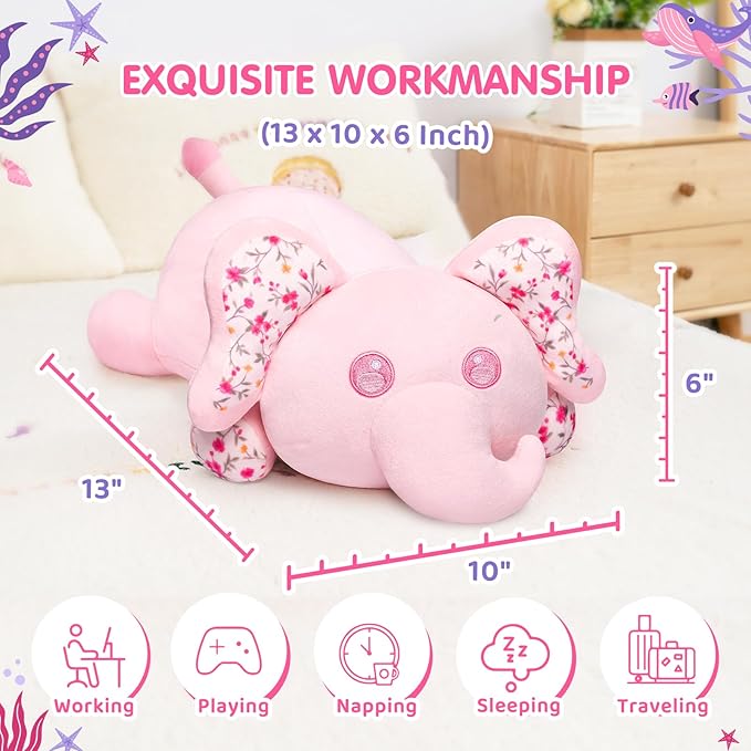 Cute Elephant Plush Pillow, Kawaii Plushies Pink Elephant Stuffed Animals, Squishy Plushies, Cuddle Plush Pillow for Boys & Girls