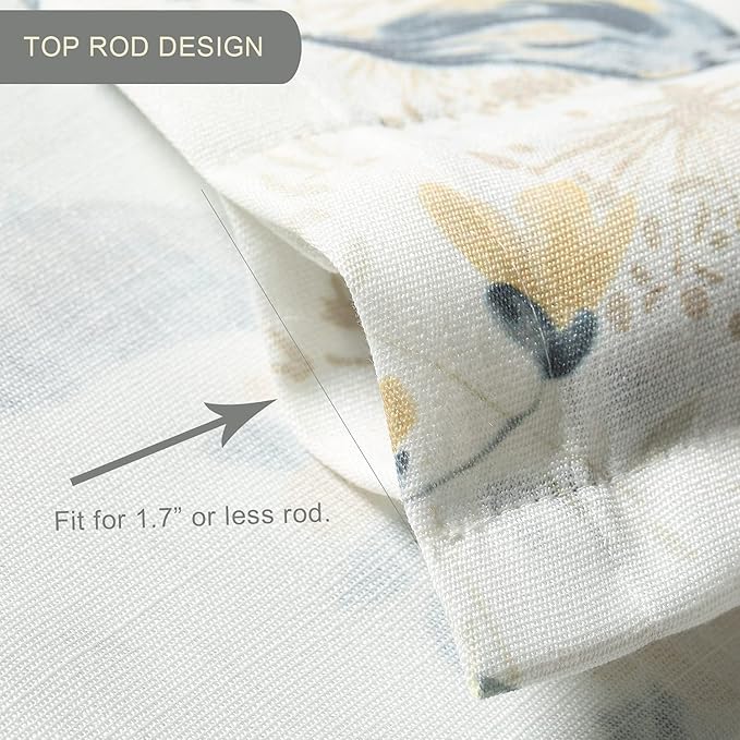 Leeva Birds Vines Printed Semi-Blackout Curtains Valances for Kitchen Bath Laundry Bedroom Living Room, Rod Pocket Valance for Windows, 52 x 18 Inch, Grey Birds, One Panel