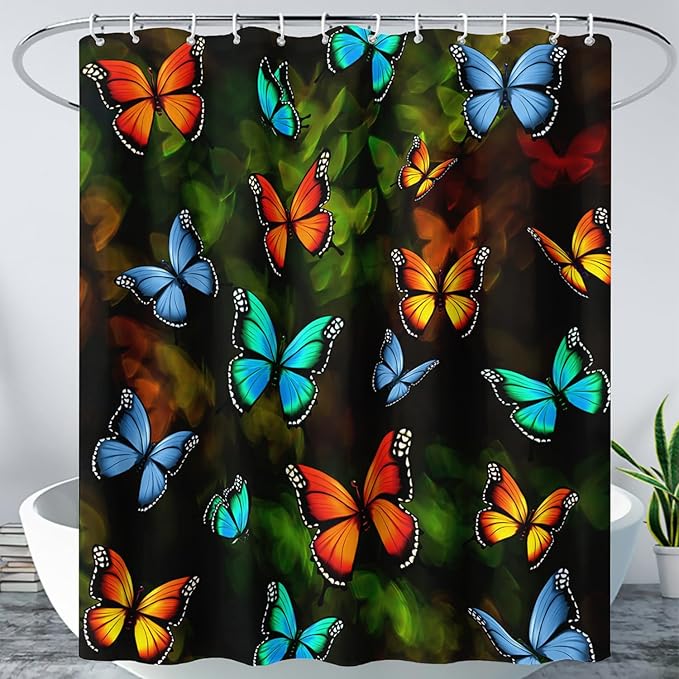 AILONEN Beautiful Butterfly Shower Curtain,Colortul Butterfly with Fog Bath Curtain for Bathroom for Girls,Boho Style Waterproof Fabric Shower Curtain Set with Hooks,36" W*72" H