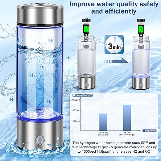 Hydrogen Water Bottle Generator,3 Minute Rapid Electrolysis, 420ml Portable Hydrogen Water Generator for Office, Daily Use,Healthy Alkaline Hydrogen Ions Water Maker Pitcher