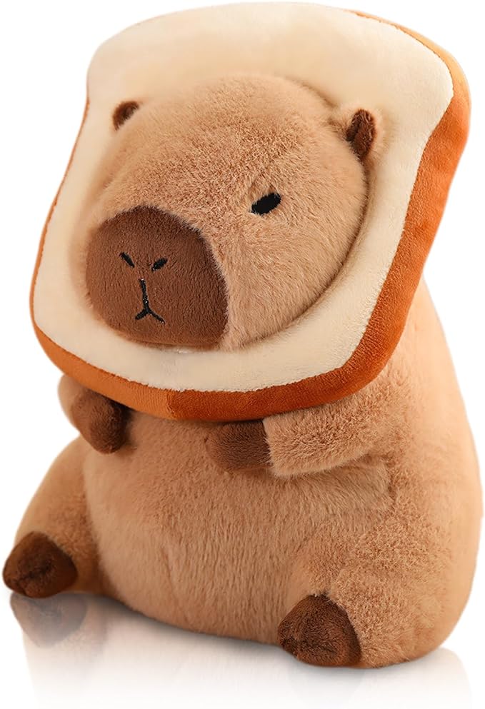 Cute Capybara Plush Kawaii Soft Capybara Plush Doll Pillow with Bread Capybara Stuffed Aniamls Toys for Girls Kids Adults Birthdays Valentines Gift 12 inch
