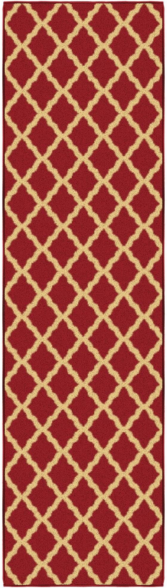 Ottomanson Machine Washable Elegant Trellis Design Non-Slip Rubberback 2x7 Traditional Runner Rug for Hallway, Kitchen, Bedroom, Living Room, 1'10" x 7', Red