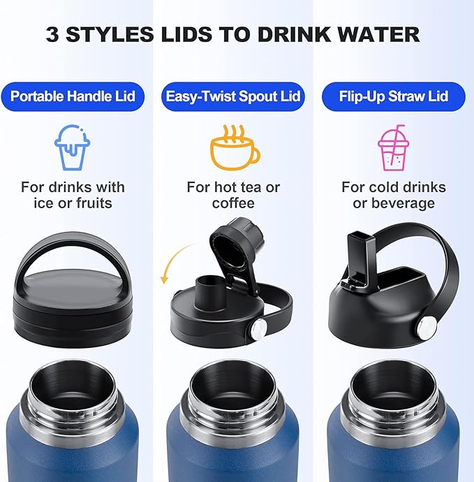 SENDESTAR 40oz Stainless Steel Water Bottle(Cold for 48 Hrs, Hot for 24 Hrs),Double Wall Vacuum Insulated Bottle with Straw Lid, Spout Lid and Flex Cap, Fit in Any Car Cup Holder，Mint