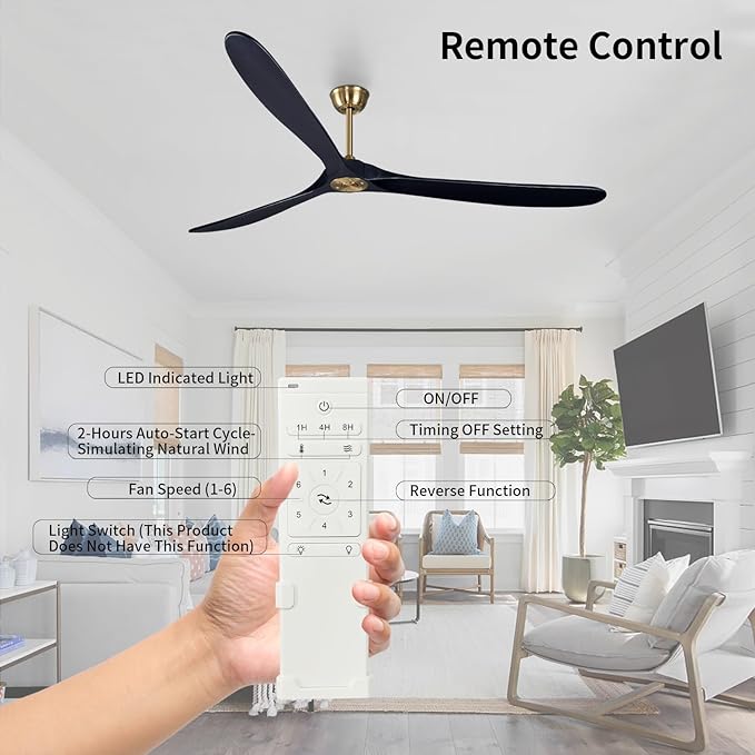 Bigzone 88" Outdoor Ceiling Fan With Remote Control, DC Motor Quiet Energy Saving,3 Black Balsa Wood Blades,Outdoor/Indoor Ceiling Fan With Reversible Blades