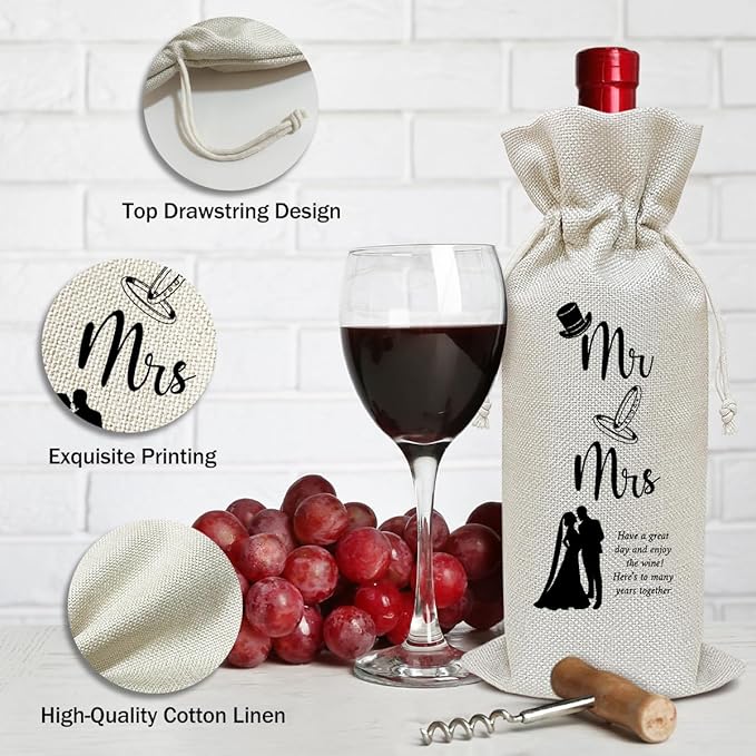 Engagement Wine Bag, Engagement Gift for Couples Friends Coworkers Sister Bestie, Mr and Mrs Wedding Gift Bag, Party Favor Wine Champagne Gift Bag With Drawstring -25