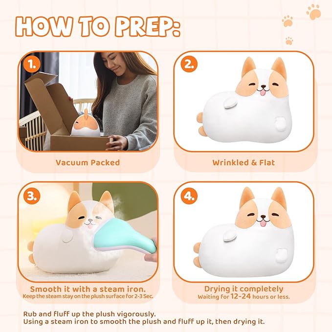 Corgi Plush Stuffed Animals, Cute Dog Plushies Stuffed Toy Pillow, Kawaii Plushies Heart Shape Pillow, Puppy Squishy Plushies Cuddle Pillows for Kids & Adults