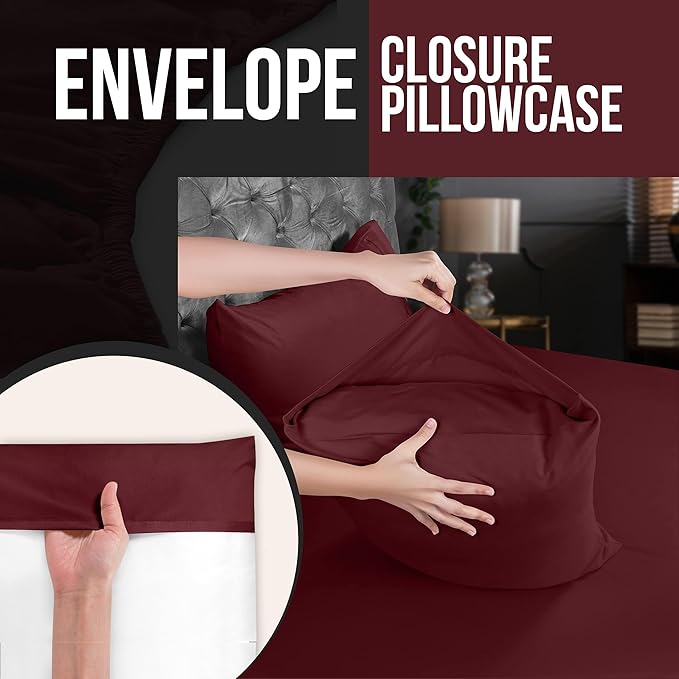 Utopia Bedding Standard Pillow Cases - 2 Pack - Envelope Closure - Soft Brushed Microfiber Fabric - Shrinkage and Fade Resistant Pillow Covers 20 X 26 Inches (Standard, Burgundy)
