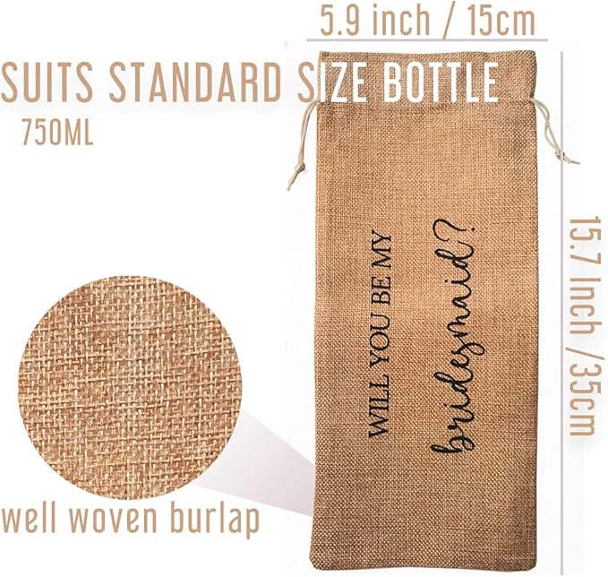 Will You Be My Bridesmaid Wine Bags Set of 3 W/Gift Tags, Bridesmaid Gifts from Bride, Cute Bridesmaid Proposal Gift (3)