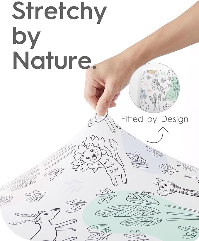 Mini Crib Sheets Boy Girl, Ultra Soft Pack N Play Sheets Fitted, Neutral Pack and Play Mattress Sheets, Premium Jersey Knit Portable Crib Sheets, Secure and Cute, Elephant & Cartoon Safari