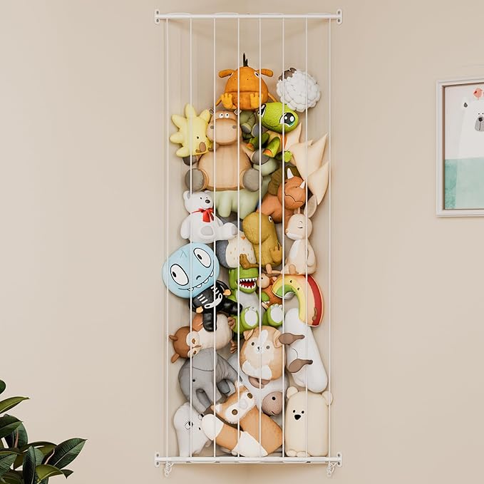 GRANNY SAYS Stuffed Animal Storage, Corner Stuffed Animal Holder for Toy Storage, Large Adjustable Length Stuff Animal Organizer, Kids Toy Shelf Organizer for Bedroom Nursery Playroom, Grey