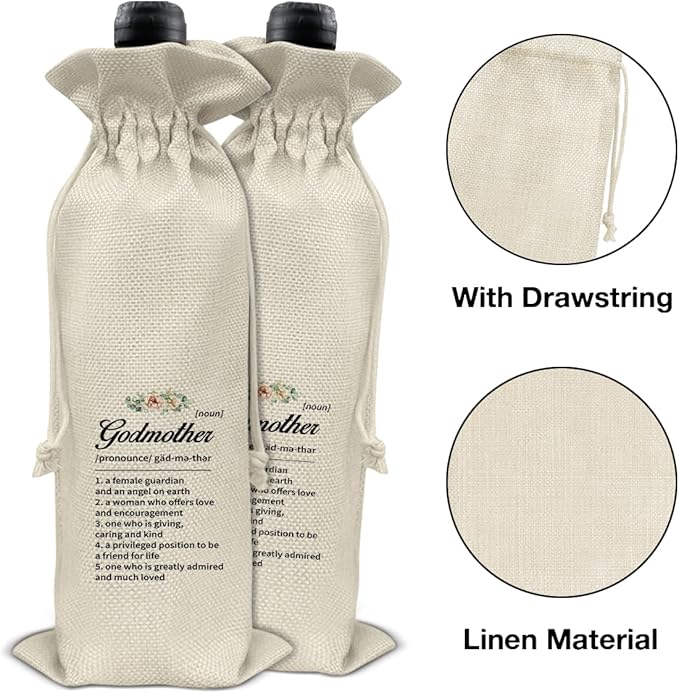 HOIJAUMAI Godmother Gift From Godson Goddaughter, Godmother Wine Bag Godmother Definition Wine Gift Bags for Birthday Mother's Day