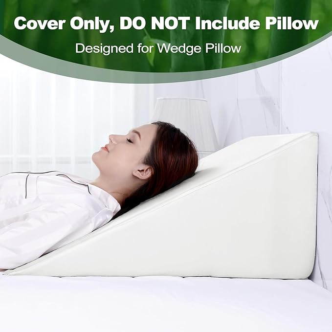 HOMBYS Bamboo Viscose Bed Wedge Pillow Cover with Zipper, 100% Viscose Made from Bamboo, Soft, Cooling, Breathable Wedge Pillowcase Sweat-Absorbent Pillowcase for Summer, 25"x25"x8", White