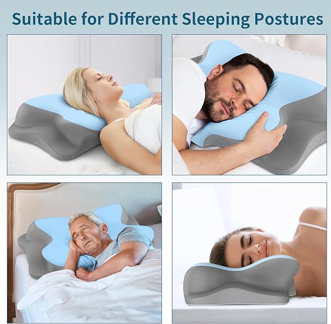 Cervical Neck Pillow - Cooling Pillow for Neck Pain Relief, Ergonomic Contour Side Sleeper Pillow for Sleeping, Orthopedic Memory Foam Pillows for Back & Stomach Sleepers with Pillowcase