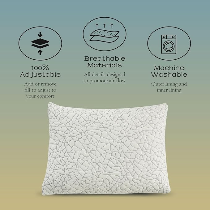 Shredded Memory Foam Pillow for Sleeping, Cooling Bed Pillows Queen Size, Adjustable Soft and Firm Pillows or Side, Back, Stomach Sleepers with Washable Removable Bed Pillow Cover