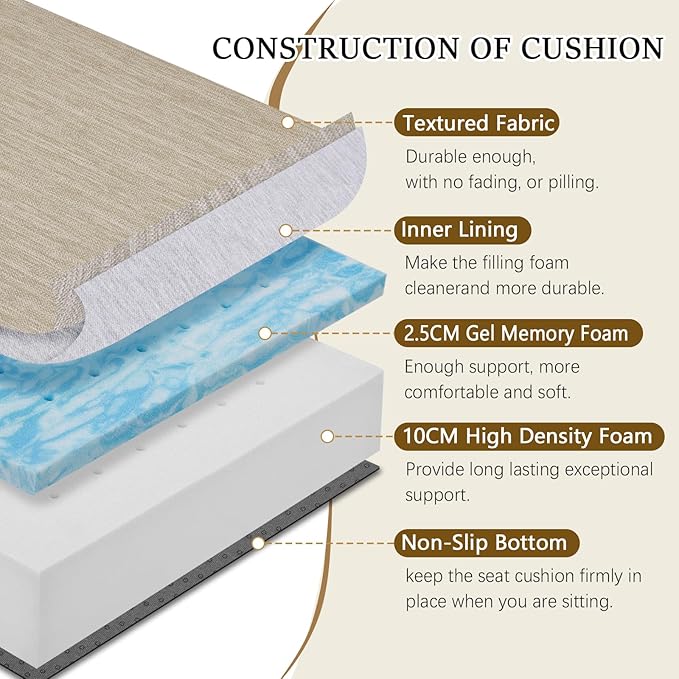 baibu 18"x 18"x 4" Dual-Layer Gel Memory Foam Chair Seat Cushion for Recliners, Couches, Armchairs, Extra Large Non-Slip Chair Cushions for Seniors, Washable, Beige