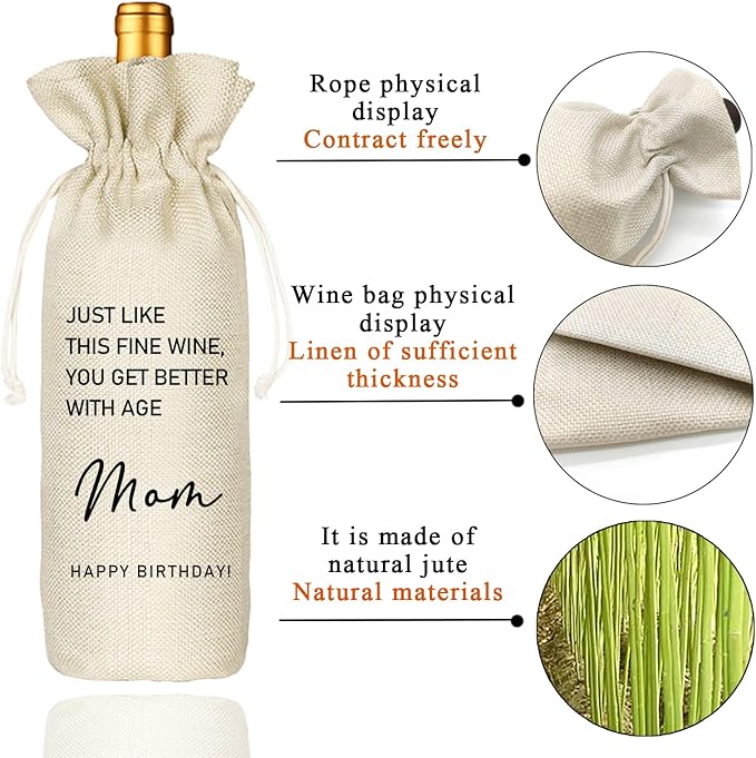 Just Like This Fine Wine Bag,Mom Birthday Wine Bag,Funny Cute Wine Bag Gift for Mom, Linen Drawstring Wine Bags(5SW119)