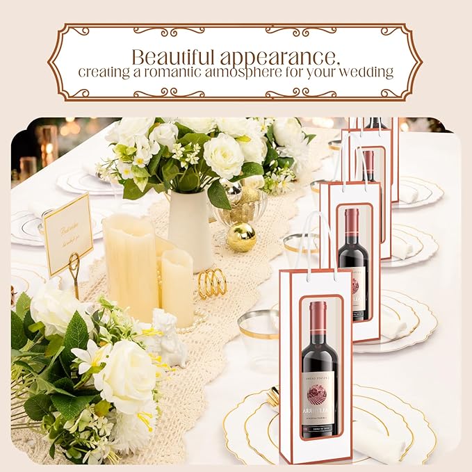 Cyblinia Wine Gift Bags, 20 Pcs Paper Wine Bags Wine Bottle Gift Bags with Window Appreciation Gift Bags For Wine Bottles Gifts,Wedding, Party
