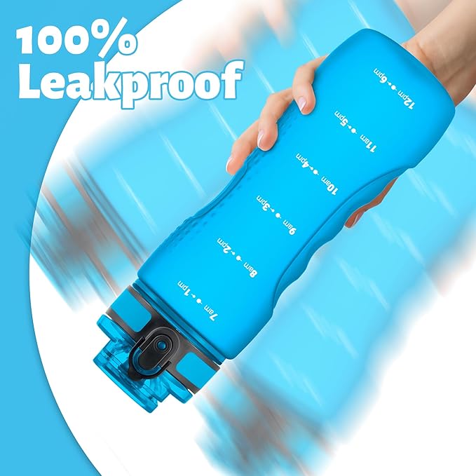 OLDLEY 25 oz Water Bottle, Motivational Water Bottle with Time Marker, Sports Water Bottle With Strap, Leakproof & BPA Free Large Water Bottles for School, Gym, Travel, Outdoor, Tritan,Blue