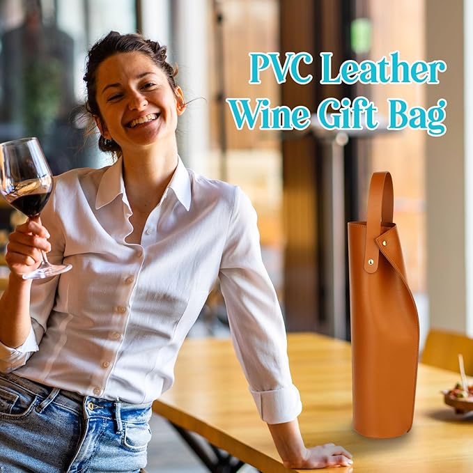 Wine Gift Bag, Reusable PVC Leather Wine Tote Carrier, Double Layered bag, Birthday Bridal Showers Holiday Gifts